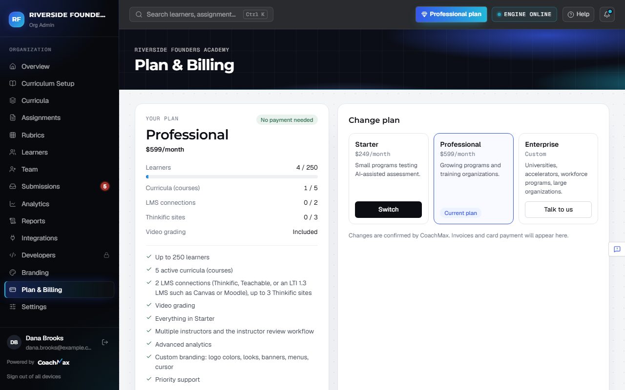 The Plan & Billing page