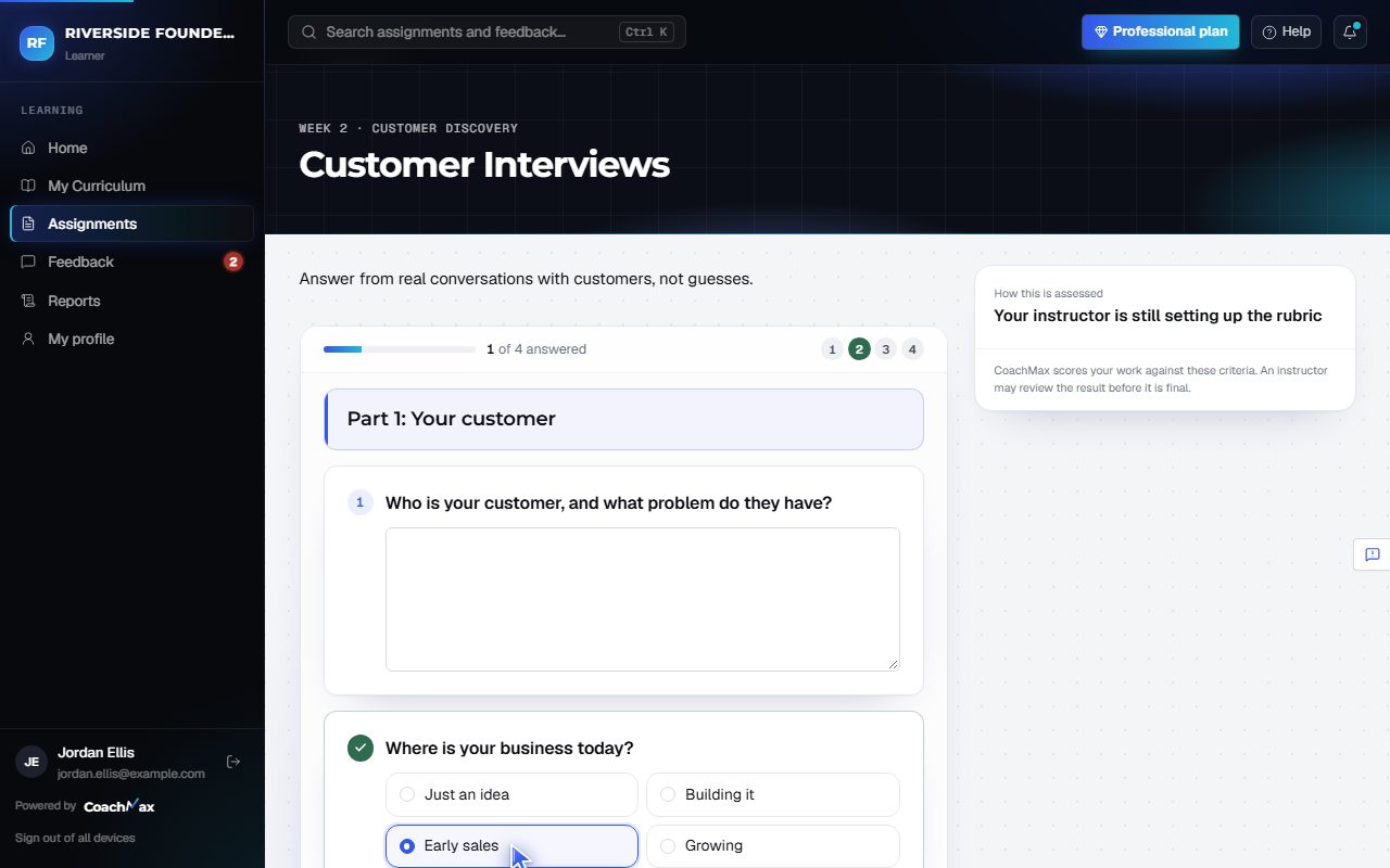 A learner answering questions